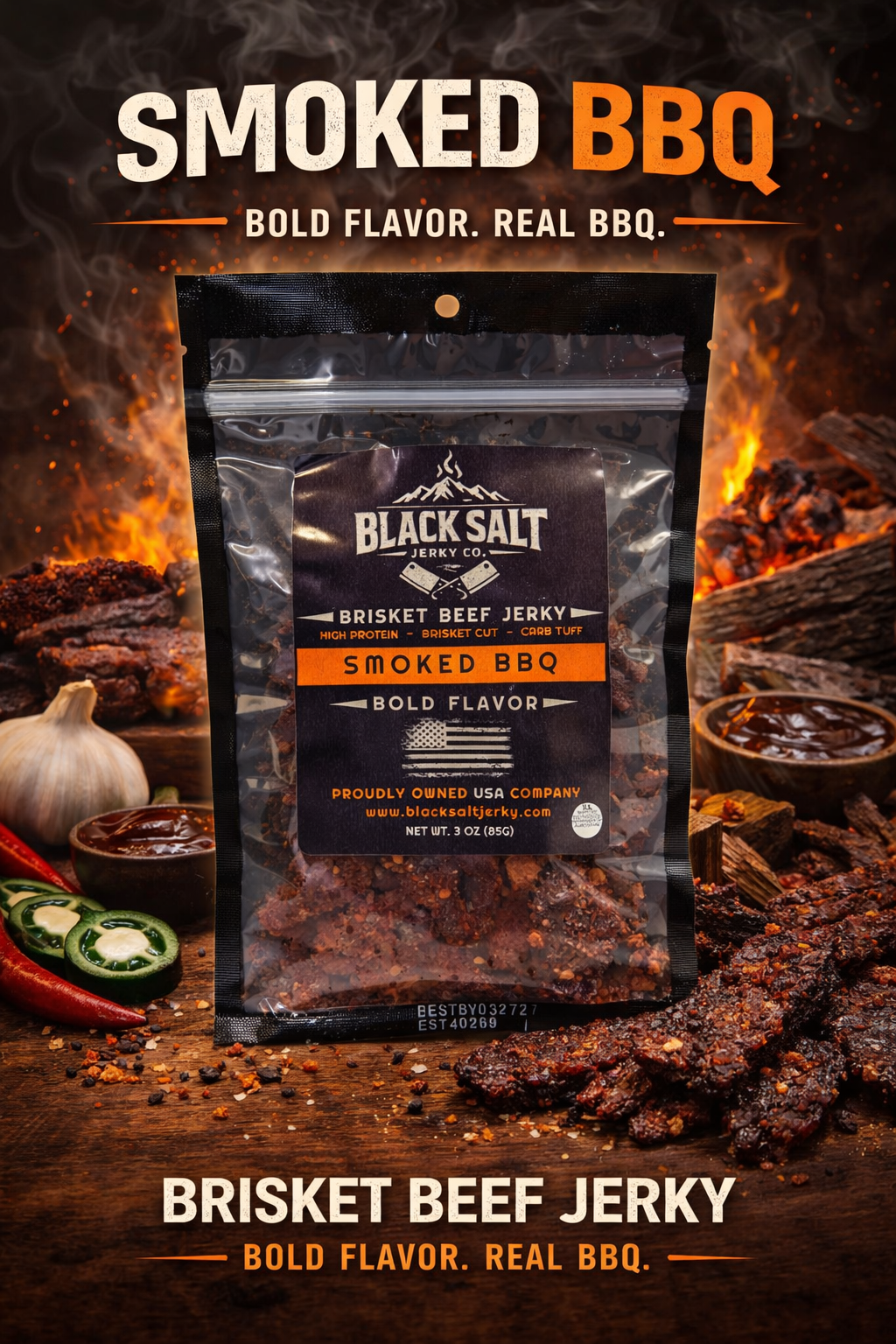 Black Salt Jerky Co. Gift Pack Jerky, Hat and Tee Combo