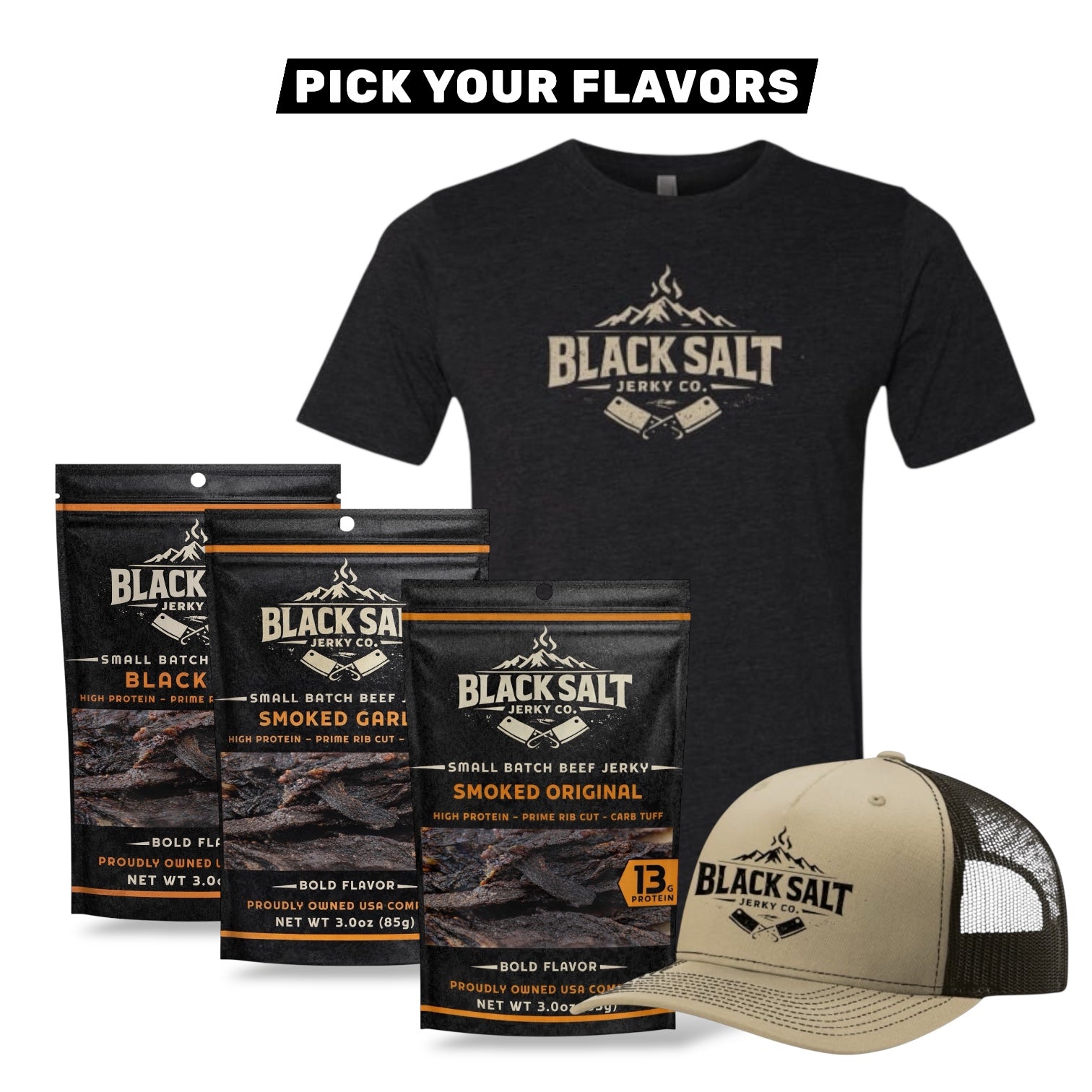 Black Salt Jerky Co. Gift Pack Hat Tee Combo